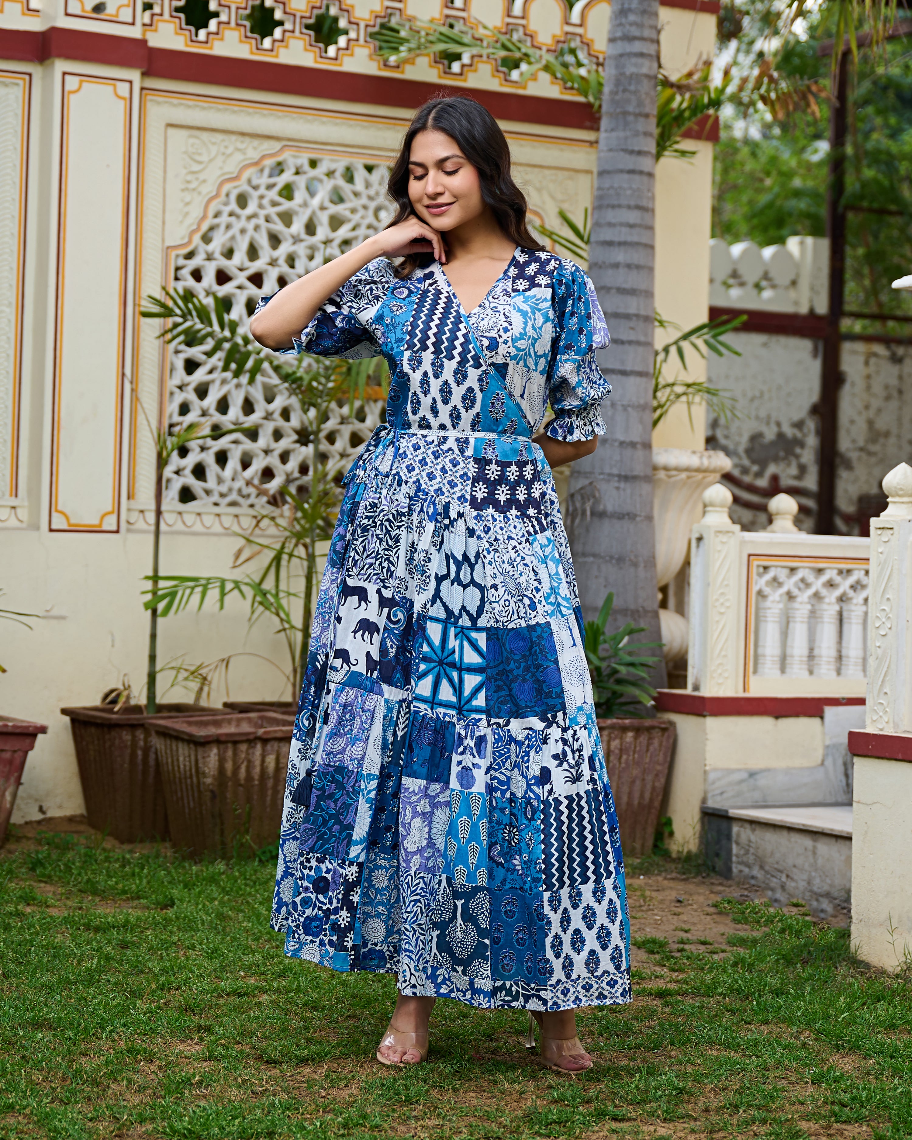 Jaipuri Cotton Maxi Dress with Sleeves